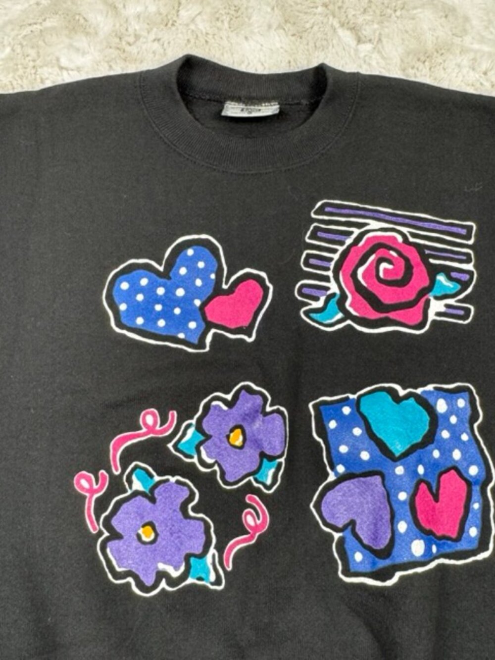 Vintage Lee Sport Crewneck Sweatshirt USA Made Flowers Floral Abstract Hearts L